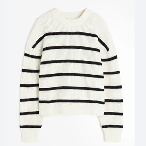 H&M Black and White Striped Crew Neck Sweater